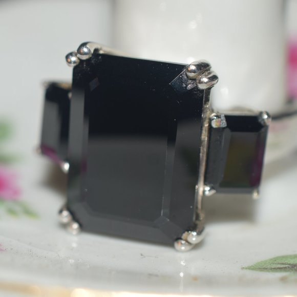 Sterling Silver Chuck Clemency Large 3 Stoned Genuine Black Spinel Ring - Picture 2 of 12